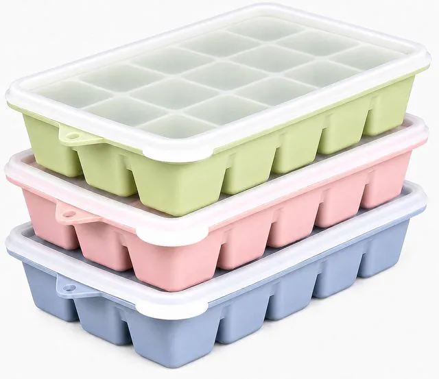Main image of Upgraded Silicone Ice Cube Tray, Ice Trays For Freezer with Lid | Durable Easy Release 1.2'' Ice Cube Molds & Trays for Coffee, Drinks, Cocktail, Whiskey, Baby Food, BPA Free, 3Pack