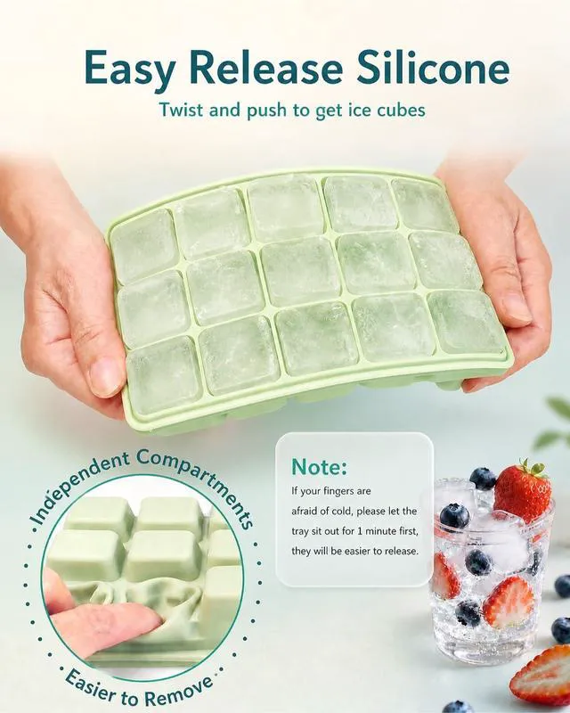 Alt view image 6 of 7 - Upgraded Silicone Ice Cube Tray, Ice Trays For Freezer with Lid | Durable Easy Release 1.2'' Ice Cube Molds & Trays for Coffee, Drinks, Cocktail, Whiskey, Baby Food, BPA Free, 3Pack