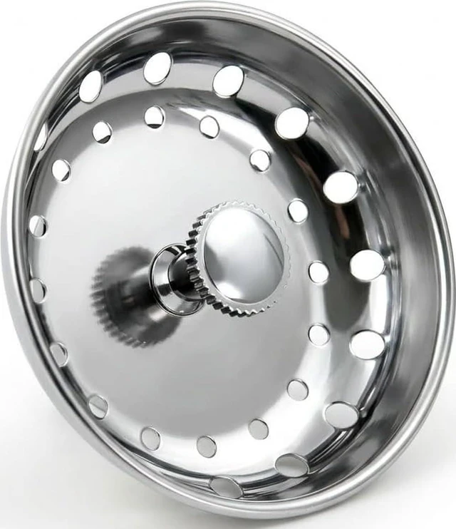 Main image of 97333 Kitchen Sink Basket Strainer Replacement for Standard Drains (3.25 Inch) Chrome Plated Stainless Steel Body With Rubber Stopper, 3.25"