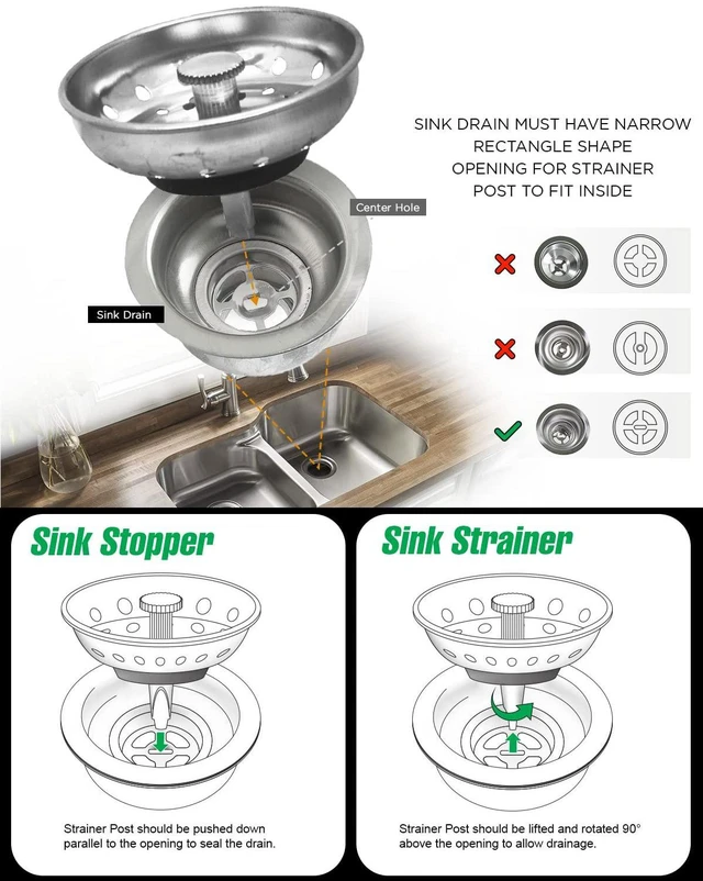 Alt view image 2 of 7 - 97333 Kitchen Sink Basket Strainer Replacement for Standard Drains (3.25 Inch) Chrome Plated Stainless Steel Body With Rubber Stopper, 3.25"