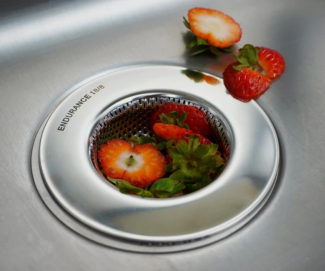Alt view image 2 of 6 - Endurance® Stainless Steel Large Sink Strainer, 4.5" | Traps Food Scraps | Polished Finish with Precision Pierced Holes | Dishwasher Safe