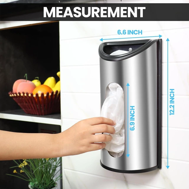 Alt view image 2 of 5 - Wall-Mounted Stainless Steel Grocery Bag Holder, Silver | Space-Saving Plastic Bag Holder for Kitchen, Pantry or Cabinet, Reusable Plastic Bag Organizer