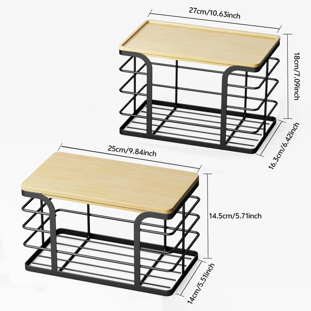 Alt view image 3 of 7 - 2 Pack Stackable Storage for Kitchen Laundry Pantry Organizers,Trash Bag Holder with Bamboo Top,Wall Mount Garbage Bag Dispenser,Black Large and Small
