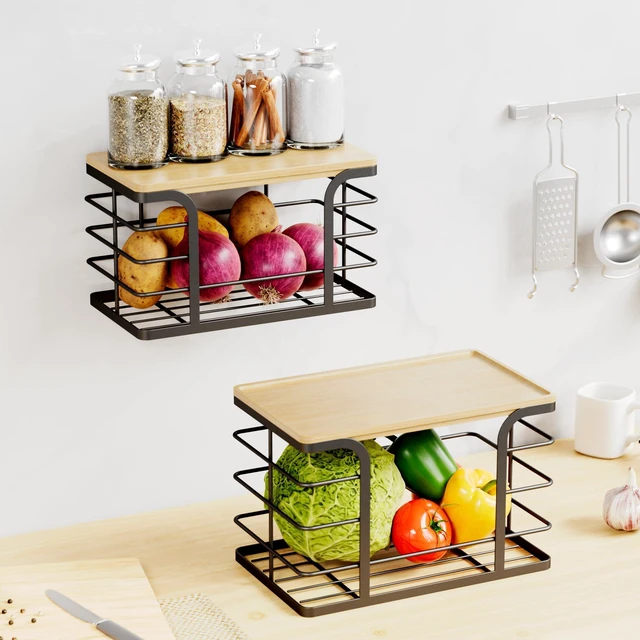 Alt view image 4 of 7 - 2 Pack Stackable Storage for Kitchen Laundry Pantry Organizers,Trash Bag Holder with Bamboo Top,Wall Mount Garbage Bag Dispenser,Black Large and Small