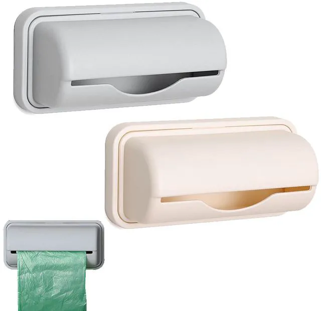 Main image of Trash Bag Dispenser 2PCS Wall Mount | For Kitchen Bathroom Toilet Storage, Garbage Bag Holder with Self-Adhesive Mount, Space-Saving Design, Easy Refill
