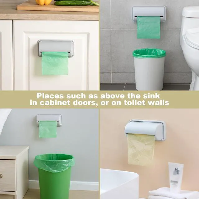 Alt view image 5 of 6 - Trash Bag Dispenser 2PCS Wall Mount | For Kitchen Bathroom Toilet Storage, Garbage Bag Holder with Self-Adhesive Mount, Space-Saving Design, Easy Refill