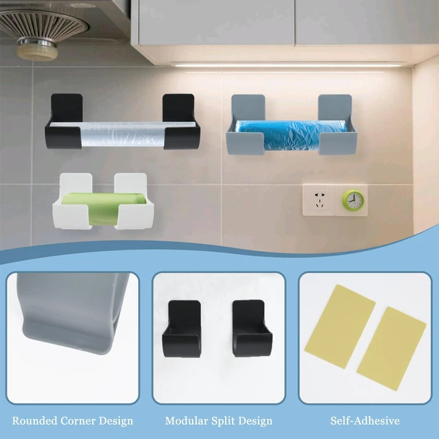 Alt view image 3 of 7 - 6Pcs Trash Bag Holder Dispenser, Adjustable Wall Mount Storage | No Drill Self-Adhesive Wall Mount, Adjustable Split Storage, 3 Colors, Space Saving Cabinet Organizer, Kitchen Bathroom Use