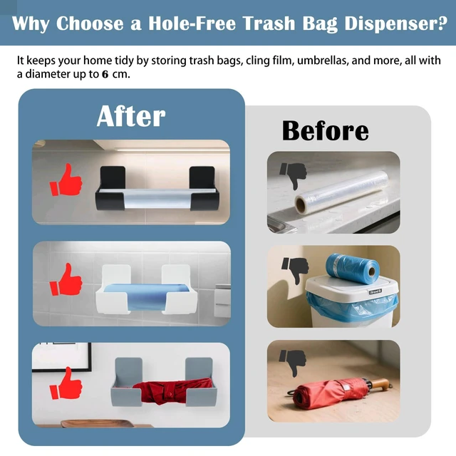 Alt view image 4 of 7 - 6Pcs Trash Bag Holder Dispenser, Adjustable Wall Mount Storage | No Drill Self-Adhesive Wall Mount, Adjustable Split Storage, 3 Colors, Space Saving Cabinet Organizer, Kitchen Bathroom Use