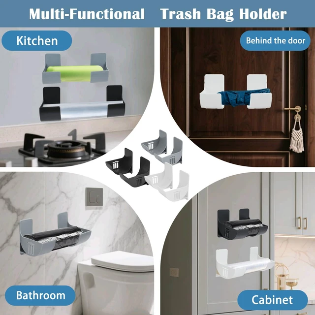 Alt view image 5 of 7 - 6Pcs Trash Bag Holder Dispenser, Adjustable Wall Mount Storage | No Drill Self-Adhesive Wall Mount, Adjustable Split Storage, 3 Colors, Space Saving Cabinet Organizer, Kitchen Bathroom Use