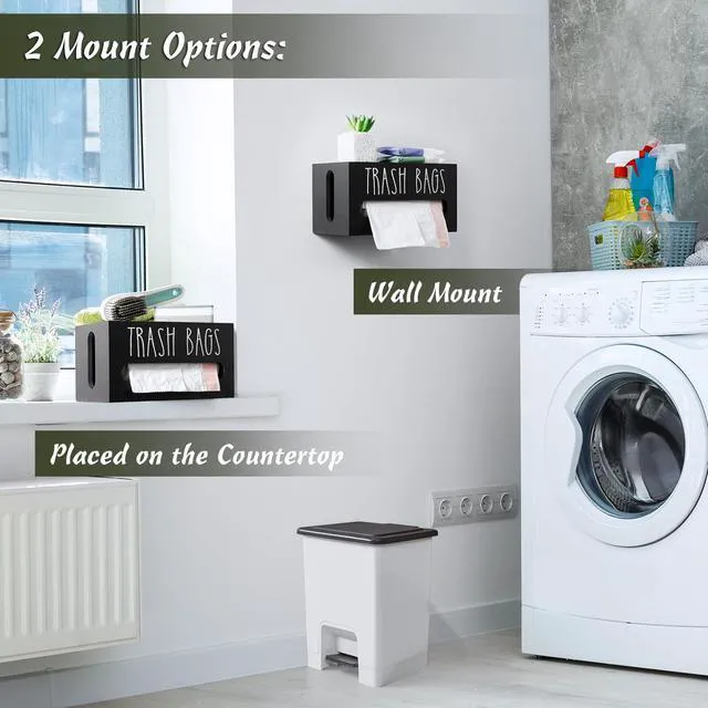 Alt view image 3 of 7 - Trash Bag Dispenser, Trash Bag Holder Wall Mount, Wooden Trash Bag Holder for 4-8-gallon Trash Bags Roll Holder Countertop, Home Decor Under Kitchen Sink Organization