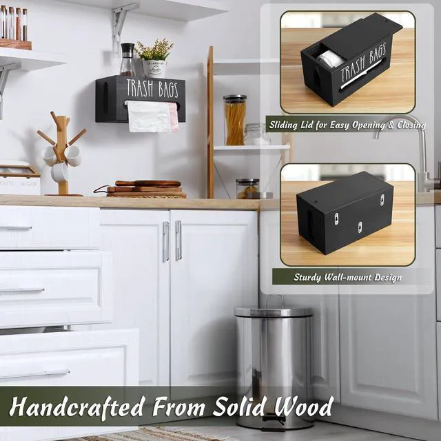 Alt view image 4 of 7 - Trash Bag Dispenser, Trash Bag Holder Wall Mount, Wooden Trash Bag Holder for 4-8-gallon Trash Bags Roll Holder Countertop, Home Decor Under Kitchen Sink Organization