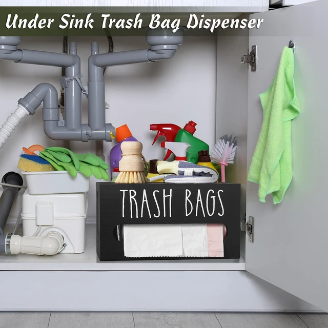 Alt view image 5 of 7 - Trash Bag Dispenser, Trash Bag Holder Wall Mount, Wooden Trash Bag Holder for 4-8-gallon Trash Bags Roll Holder Countertop, Home Decor Under Kitchen Sink Organization