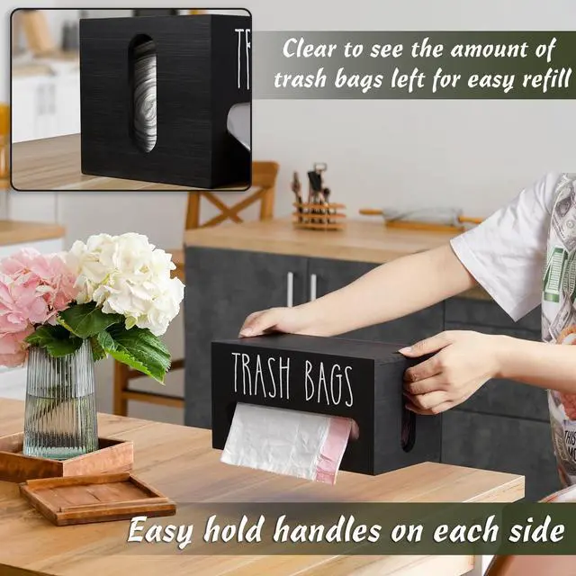 Alt view image 6 of 7 - Trash Bag Dispenser, Trash Bag Holder Wall Mount, Wooden Trash Bag Holder for 4-8-gallon Trash Bags Roll Holder Countertop, Home Decor Under Kitchen Sink Organization