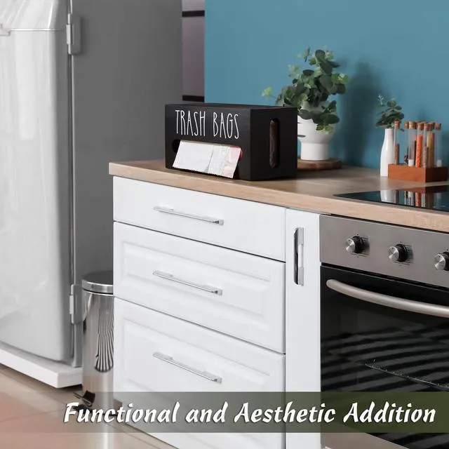 Alt view image 7 of 7 - Trash Bag Dispenser, Trash Bag Holder Wall Mount, Wooden Trash Bag Holder for 4-8-gallon Trash Bags Roll Holder Countertop, Home Decor Under Kitchen Sink Organization