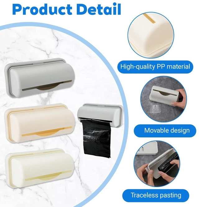 Alt view image 3 of 7 - 3Pcs Trash Bag Dispenser with 100 Liners, Wall Mounted Bag Holder | Space Saving Wall Mount Design, Trash Can Liner Dispenser Storage Plastic Grocery Garbage Bags for Kitchen Bathroom