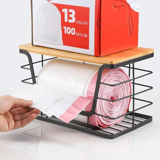Alt view image 2 of 7 - Extra Large Trash Bag Holder Dispenser With Bamboo Top, Wall Mounted Garbage Bag Dispenser Roll Holder for Kitchen Laundry Room Organization