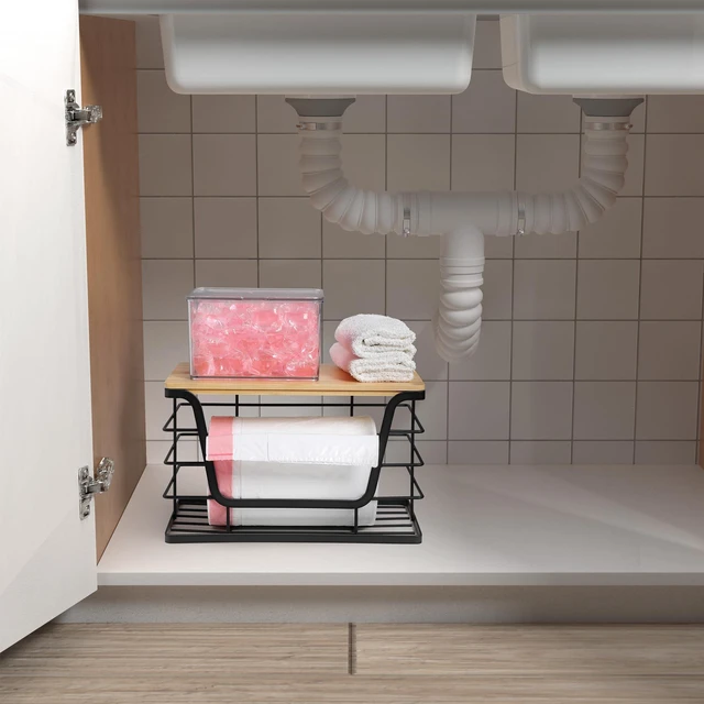 Alt view image 7 of 7 - Extra Large Trash Bag Holder Dispenser With Bamboo Top, Wall Mounted Garbage Bag Dispenser Roll Holder for Kitchen Laundry Room Organization