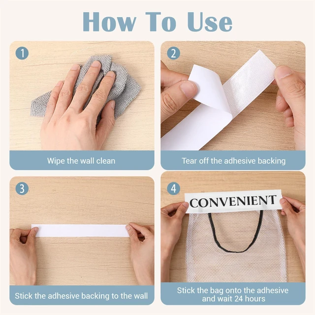 Alt view image 4 of 7 - 4PCS Plastic Bag Holder for Cabinet Mesh Grocery Bag Holder, Sticky Wall Mount Storage Dispensers, Recycling Garbage Folding Hanging Storage Bags Grocery Bags Holders White