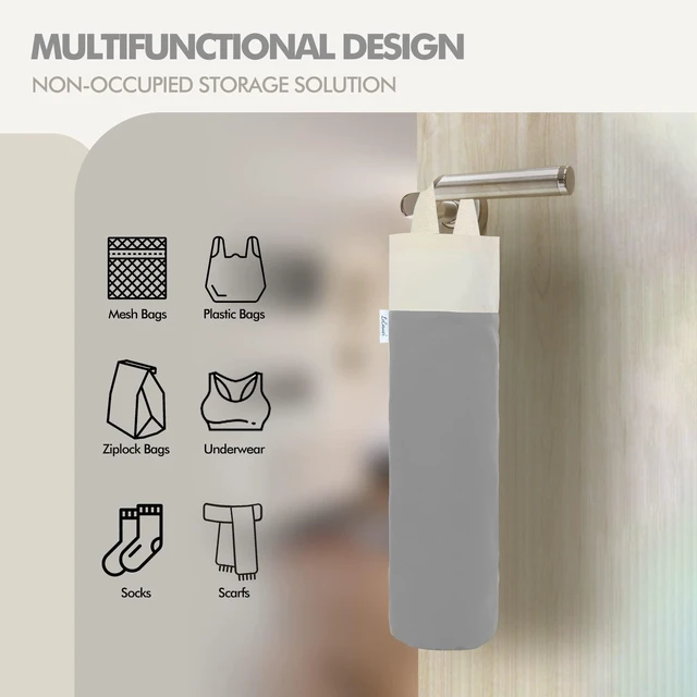 Alt view image 4 of 7 - Plastic Bag Holder, Wall Mount Grocery Bag Holder for Plastic Bags | Cotton Shopping Garbage Sack Organizer, Large Trash Bag Dispenser for Home Kitchen Storage Decor, French Grey Color