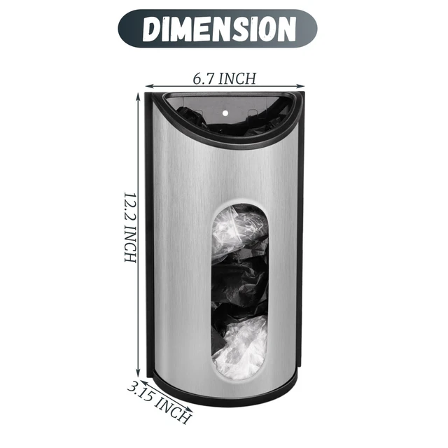 Alt view image 2 of 5 - Stainless Steel Bag Holder Wall Mount, Metal Grocery Bag Organizer and Dispenser with View Window, Includes Adhesive and Screw Hardware for Kitchen Pantry Storage