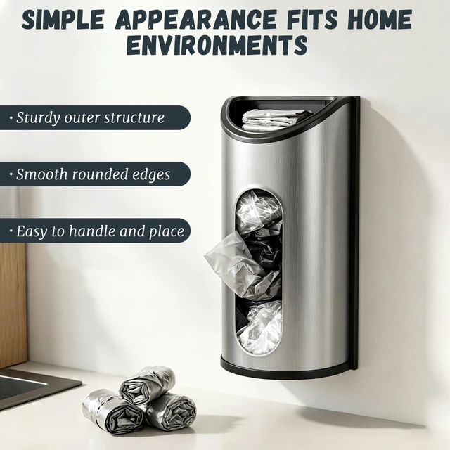 Alt view image 3 of 5 - Stainless Steel Bag Holder Wall Mount, Metal Grocery Bag Organizer and Dispenser with View Window, Includes Adhesive and Screw Hardware for Kitchen Pantry Storage