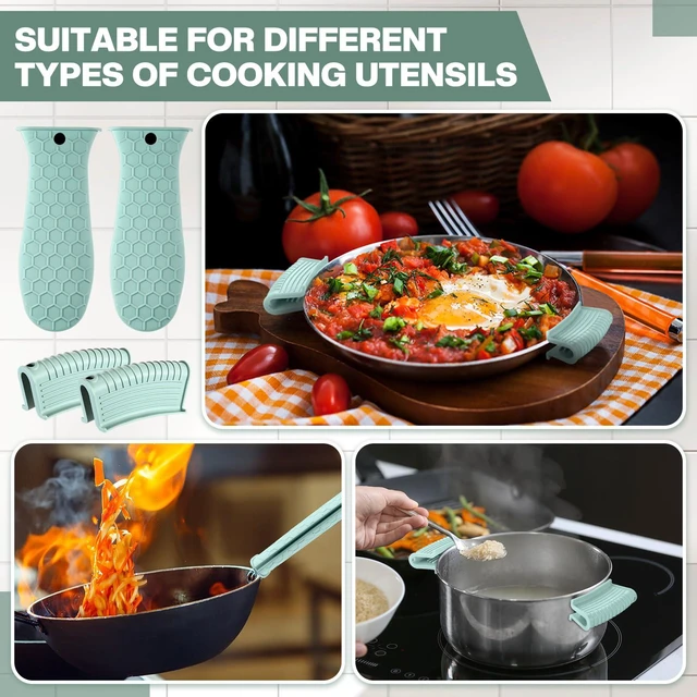 Alt view image 2 of 7 - 8Pcs Silicone Cast Iron Handle Cover,Mint Green | Heat Resistant Pot Holders, Non Slip Pan Handle Sleeve for Kitchen, Reusable Grip Covers for Frying Pans and Skillets