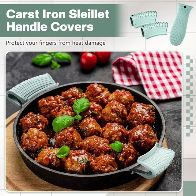 Alt view image 3 of 7 - 8Pcs Silicone Cast Iron Handle Cover,Mint Green | Heat Resistant Pot Holders, Non Slip Pan Handle Sleeve for Kitchen, Reusable Grip Covers for Frying Pans and Skillets