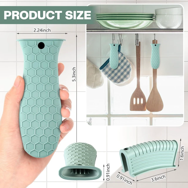 Alt view image 4 of 7 - 8Pcs Silicone Cast Iron Handle Cover,Mint Green | Heat Resistant Pot Holders, Non Slip Pan Handle Sleeve for Kitchen, Reusable Grip Covers for Frying Pans and Skillets