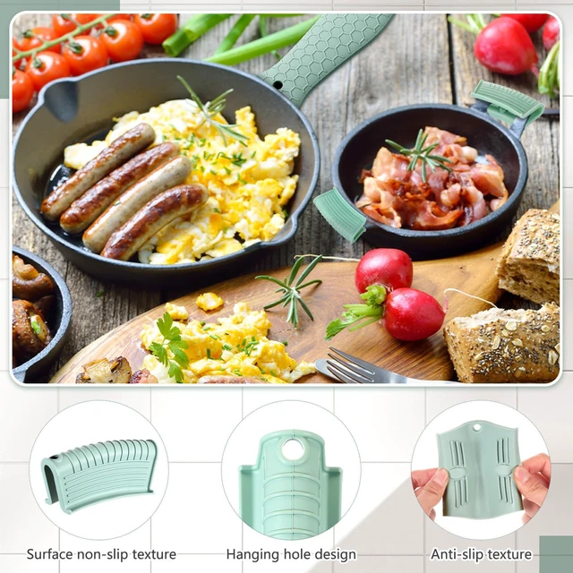 Alt view image 5 of 7 - 8Pcs Silicone Cast Iron Handle Cover,Mint Green | Heat Resistant Pot Holders, Non Slip Pan Handle Sleeve for Kitchen, Reusable Grip Covers for Frying Pans and Skillets