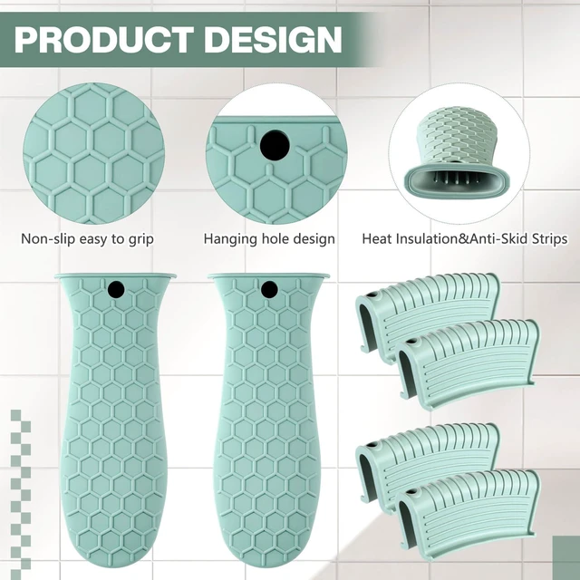 Alt view image 6 of 7 - 8Pcs Silicone Cast Iron Handle Cover,Mint Green | Heat Resistant Pot Holders, Non Slip Pan Handle Sleeve for Kitchen, Reusable Grip Covers for Frying Pans and Skillets