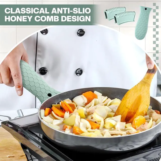 Alt view image 7 of 7 - 8Pcs Silicone Cast Iron Handle Cover,Mint Green | Heat Resistant Pot Holders, Non Slip Pan Handle Sleeve for Kitchen, Reusable Grip Covers for Frying Pans and Skillets