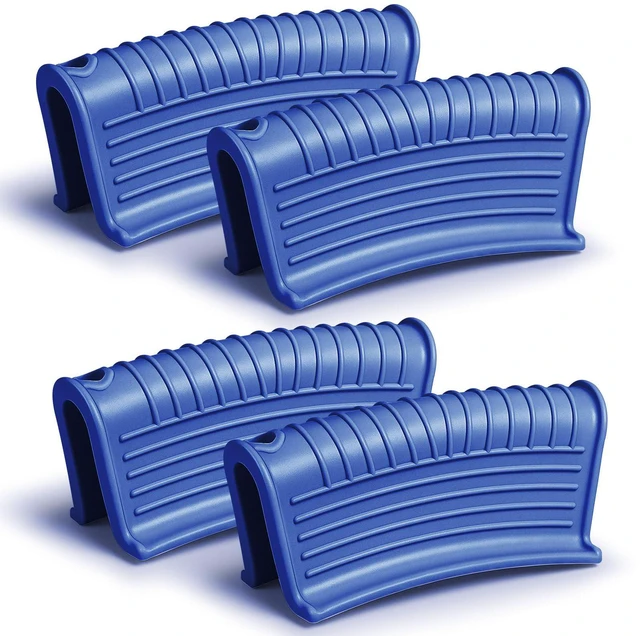 Main image of 4 Pack Silicone Pot Handle Holders Heat Resistant, Blue | Cast Iron Skillet Handle Covers, Ribbed Non Slip Grip, Protective Sleeve for Pan Dutch Oven Griddle Casserole Frying Cookware