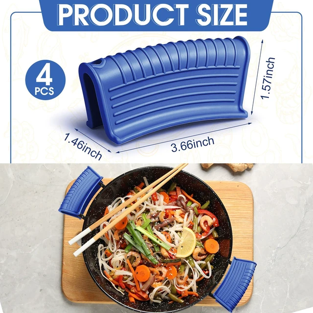 Alt view image 5 of 7 - 4 Pack Silicone Pot Handle Holders Heat Resistant, Blue | Cast Iron Skillet Handle Covers, Ribbed Non Slip Grip, Protective Sleeve for Pan Dutch Oven Griddle Casserole Frying Cookware