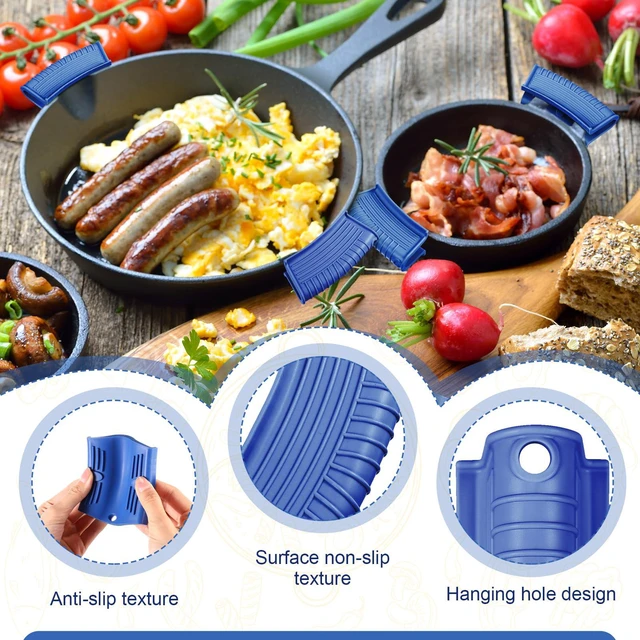 Alt view image 6 of 7 - 4 Pack Silicone Pot Handle Holders Heat Resistant, Blue | Cast Iron Skillet Handle Covers, Ribbed Non Slip Grip, Protective Sleeve for Pan Dutch Oven Griddle Casserole Frying Cookware