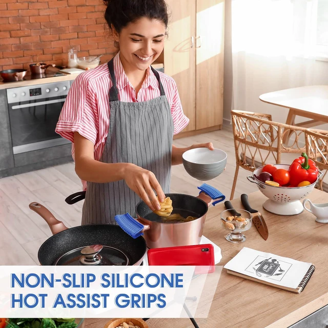 Alt view image 4 of 7 - 4 Pack Silicone Pot Handle Holders Heat Resistant, Blue | Cast Iron Skillet Handle Covers, Ribbed Non Slip Grip, Protective Sleeve for Pan Dutch Oven Griddle Casserole Frying Cookware