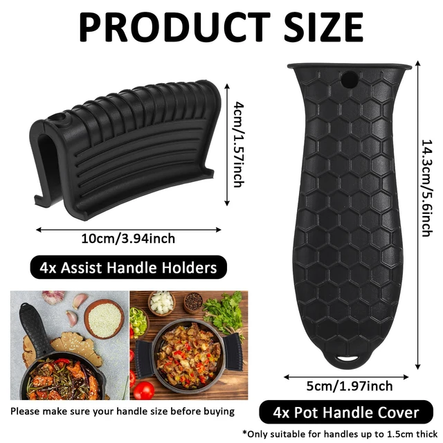Alt view image 2 of 7 - 8 Pack Silicone Hot Handle Holder Cover Cast Iron Handle Cover Silicone Pot Holders Heat Resistant Assist Pan Handle Sleeve Non-Slip Pot Handle Covers for Cast Iron Skillet Metal Pan
