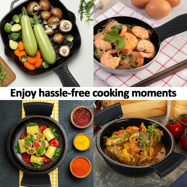 Alt view image 6 of 7 - 8 Pack Silicone Hot Handle Holder Cover Cast Iron Handle Cover Silicone Pot Holders Heat Resistant Assist Pan Handle Sleeve Non-Slip Pot Handle Covers for Cast Iron Skillet Metal Pan