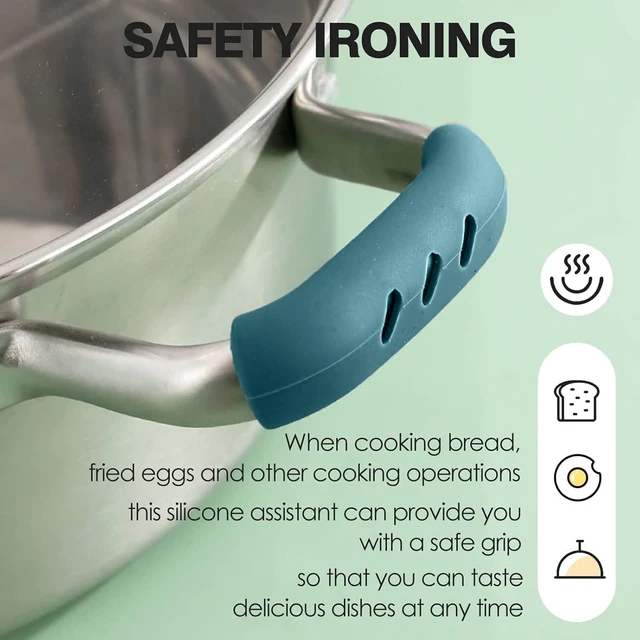 Alt view image 2 of 7 - 6 Pack Heat Resistant Silicone Pot Handle Covers Universal Fit for Pots Pans and Skillets Non Slip Grip Protects Hands from Hot Handles (Green)