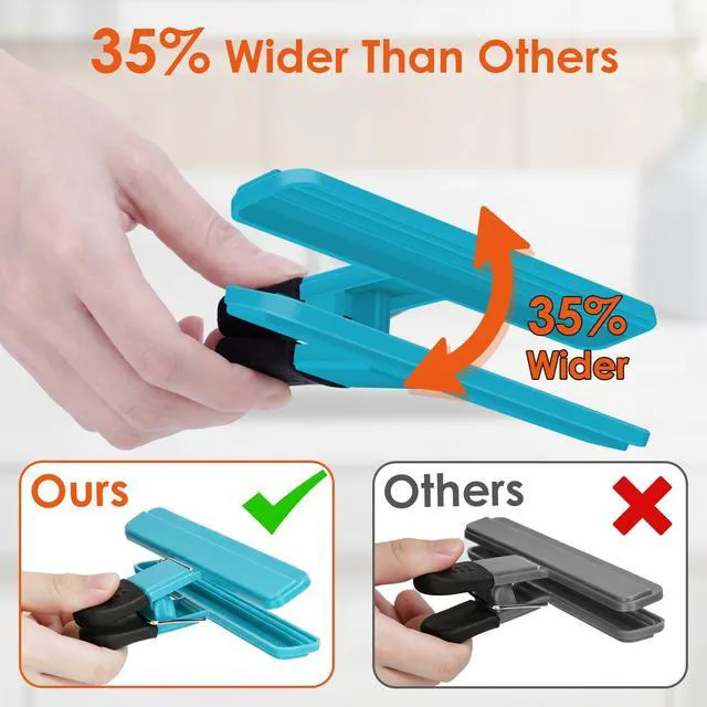 Alt view image 3 of 7 - Chip Clips, 8 Pack Food Clips, Upgrade Wide Open Bag Clips for Food Storage with Air Tight Seal Grip (4 x L, 4 x S)