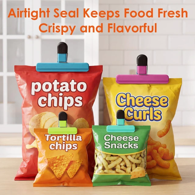 Alt view image 5 of 7 - Chip Clips, 8 Pack Food Clips, Upgrade Wide Open Bag Clips for Food Storage with Air Tight Seal Grip (4 x L, 4 x S)