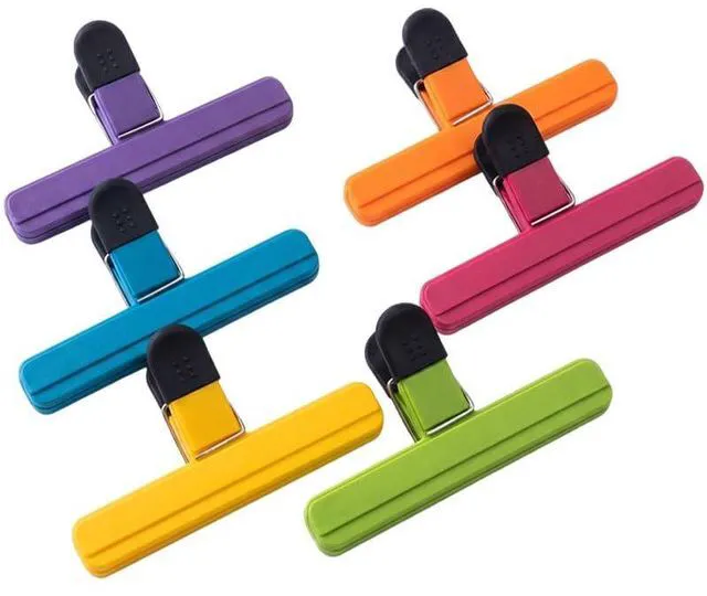 Main image of 6 Pack Large Plastic Chip Clips, Heavy Duty Snack Bag Sealing Clips, Reusable Food Storage Grips for Kitchen, Home and Office, 15.5×8.5cm / 6.10×3.35 Inch.