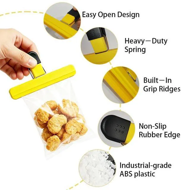 Alt view image 3 of 5 - 6 Pack Large Plastic Chip Clips, Heavy Duty Snack Bag Sealing Clips, Reusable Food Storage Grips for Kitchen, Home and Office, 15.5×8.5cm / 6.10×3.35 Inch.
