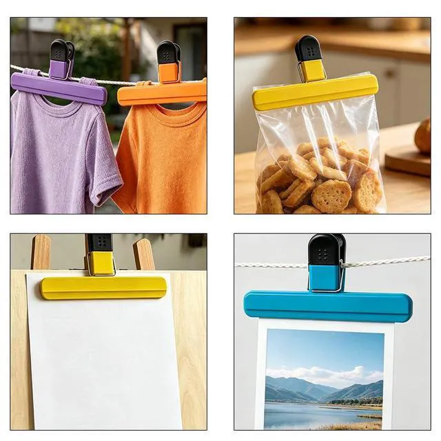 Alt view image 5 of 5 - 6 Pack Large Plastic Chip Clips, Heavy Duty Snack Bag Sealing Clips, Reusable Food Storage Grips for Kitchen, Home and Office, 15.5×8.5cm / 6.10×3.35 Inch.