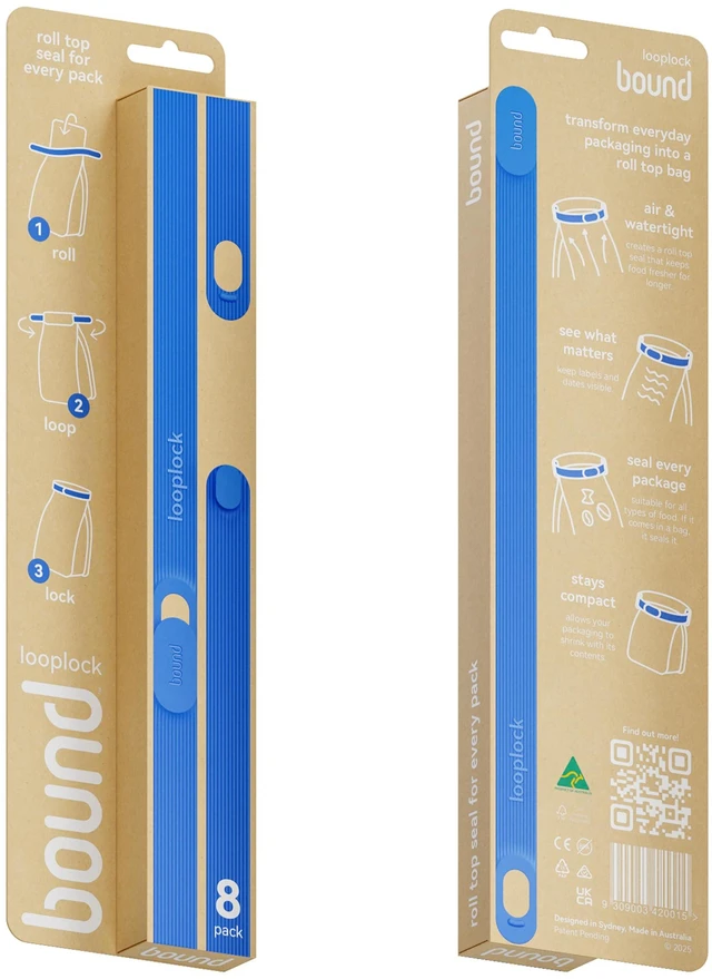 Alt view image 5 of 7 - Looplock Reusable Bag Sealer, Roll Top Food Storage Seal, 8 Pack, Blueberry