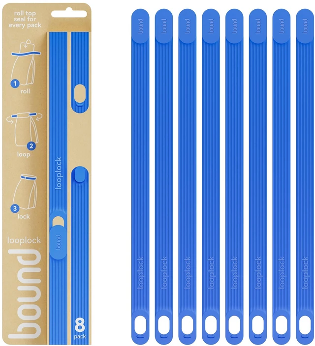 Alt view image 3 of 7 - Looplock Reusable Bag Sealer, Roll Top Food Storage Seal, 8 Pack, Blueberry