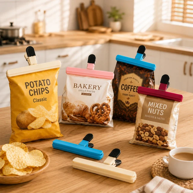 Alt view image 3 of 7 - 5 Pack Large Chip Bag Clips, Heavy Duty Food Storage Sealer with Strong Grip, Jumbo Snack Holder for Chips, Coffee, Bread and Kitchen Storage, Reusable Plastic Clamp