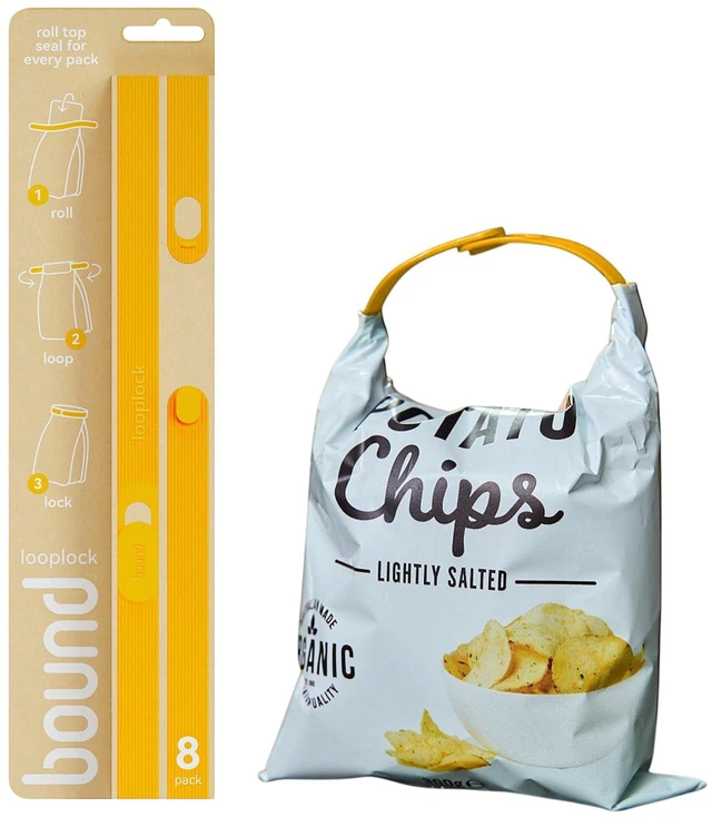 Main image of Looplock Reusable Bag Sealer, Roll Top Food Storage Seal, 8 Pack, Mango