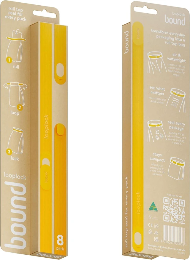 Alt view image 6 of 7 - Looplock Reusable Bag Sealer, Roll Top Food Storage Seal, 8 Pack, Mango