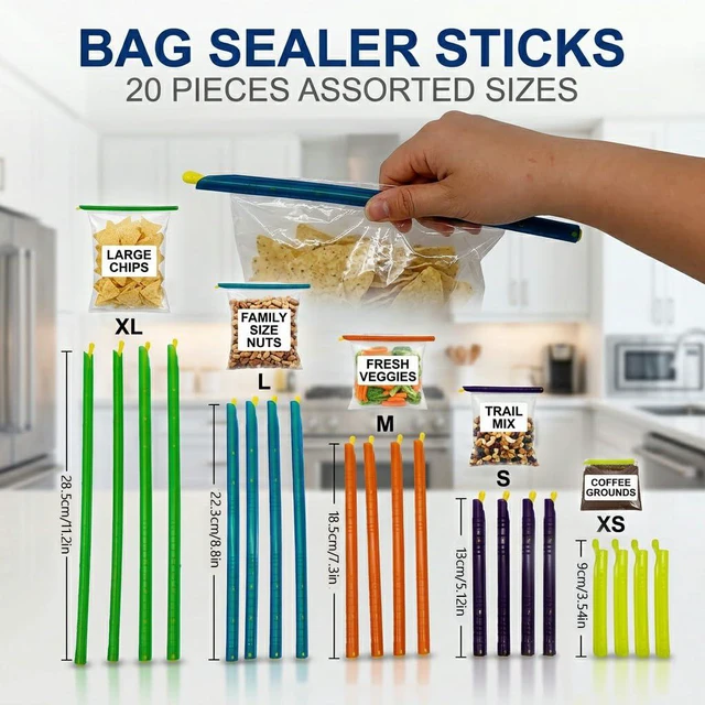 Alt view image 2 of 7 - 20pc Magic Bag Sealer Sticks Reusable Plastic Food Storage Clips Multi-Size Airtight Watertight Closures for Snacks Chips Cereal Pantry Organization Kitchen Gadgets
