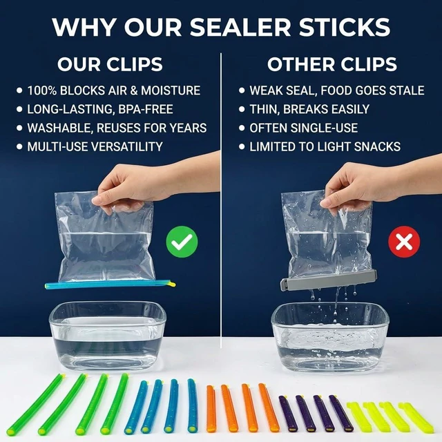 Alt view image 3 of 7 - 20pc Magic Bag Sealer Sticks Reusable Plastic Food Storage Clips Multi-Size Airtight Watertight Closures for Snacks Chips Cereal Pantry Organization Kitchen Gadgets